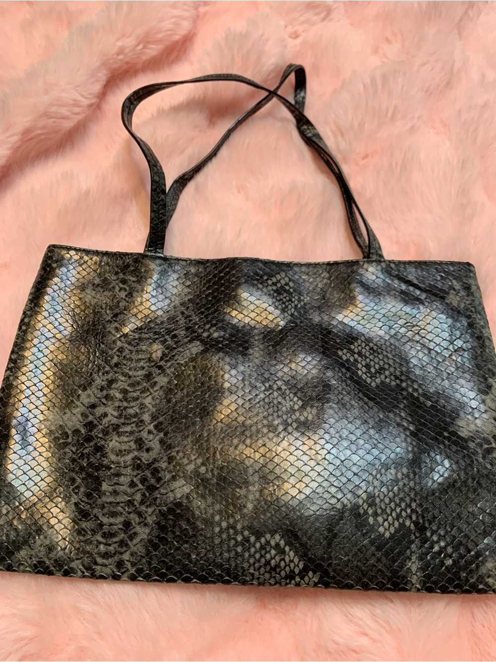 BCBG Black Snake-Embossed Tote Clutch